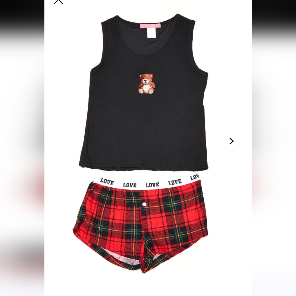 NWT Womens Mini Teddy Bear Short Set - Black/combo Sz. Small